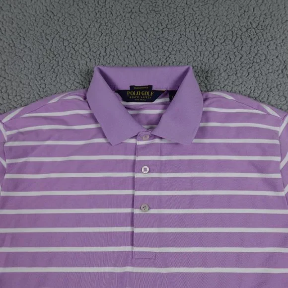 VTG Polo Golf Ralph Lauren Performance Shirt Mens Medium Purple Striped Polo - Picture 4 of 11